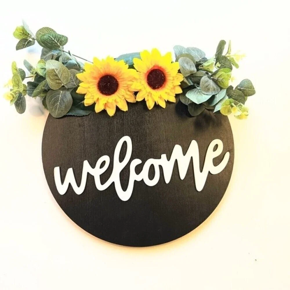 Welcome wood sigh Sunflower 12” diameters